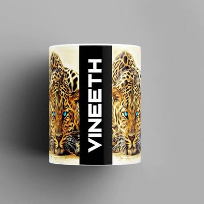 Beautum Name Printed Vineeth Cheetah Design Ceramic (350) ml. Model No:BMNAT022929 Ceramic Coffee Mug