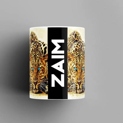 Beautum Name Printed Zaim Cheetah Design Ceramic (350) ml. Model No:BMNAT023679 Ceramic Coffee Mug