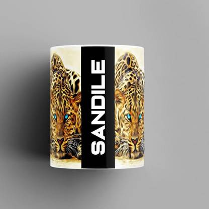 Beautum Name Printed Sandile Cheetah Design White Ceramic (350) ml. Model No:BMNAT018771 Ceramic Coffee Mug
