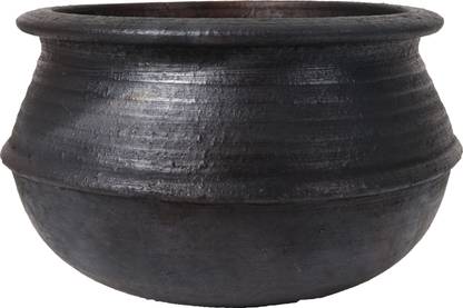 earthen fine crafts 3 litre black clay pot, mitty pot Handi 3 L
