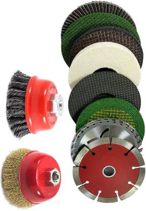 Inditools Angle Grinder Heavy Duty Wheel set Wood & Marble Cutting Flap Discs Grinding Cut Off Wheel Set Include Flap Disc Wheel With Cup Brush Wheel Power & Hand Tool Kit (10 Tools) Power & Hand Tool Kit
