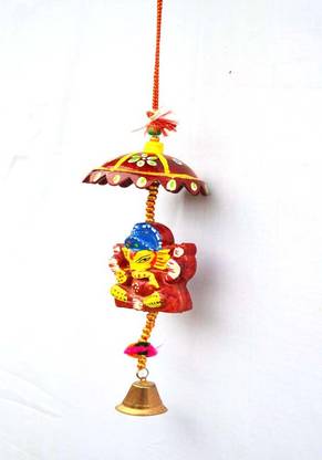 Palpal Palpal Car Rear View Red Ganesha Jhumer Mirror Decor Hanging with Good Luck Symbols Decorative Showpiece 24 cm paper mache (red) Decorative Showpiece  -  24 cm
