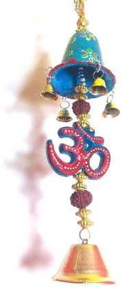 Palpal Palpal Car Rear View Sky Blue GOD OM Jhumer Mirror Decor Hanging with Good Luck Symbols Decorative Showpiece 27 cm paper mache (sky blue) Decorative Showpiece - 27 cm