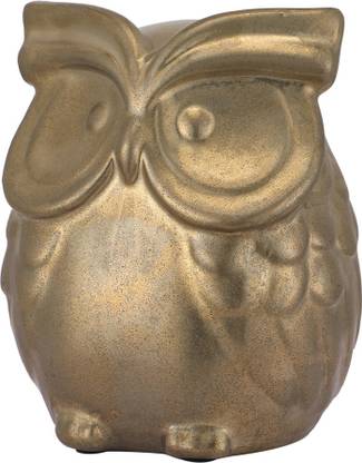 chumbak Dutiful Owl Figurine - Gold Decorative Showpiece  -  13.5 cm