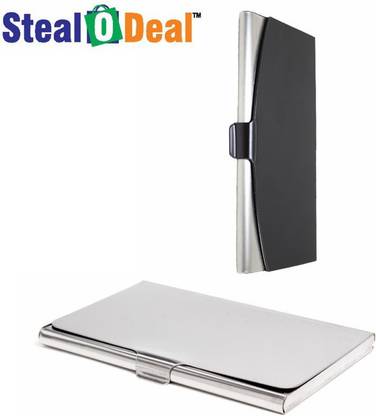 StealODeal Black With Simple Silver Stainless Steel 10 Card Holder
