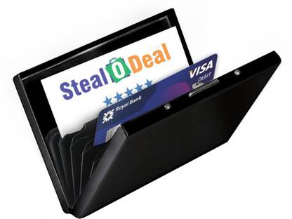 StealODeal Exclusive ♠ Black Stainless Steel Debit/Credit 6 Card Holder