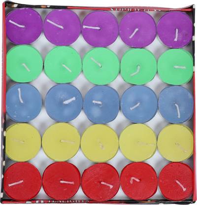 Nyrwana Wax Coloured Tealight Candles Home Decor 2 Hours Burn Time (Multi Color, Pack of 50) Candle