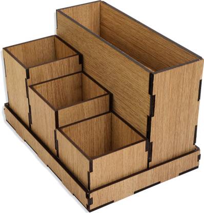 WOODOLOGY INDIA 4 Compartments Pine Wood Desk Organizer
