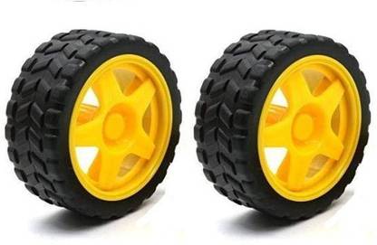 Robotronics Robot Durable Rubber Tyre Yellow wheel 65mmX30mm for BO DC Motor ( Pack of 2 ) Automotive Electronic Hobby Kit