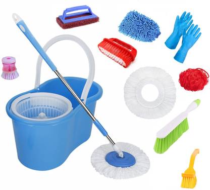 cleanmuk dolphin mop set combo pack of 9 Mop Set, Scrub Pad, Cleaning Brush, Mop Refill, Cleaning Cloth, Glove