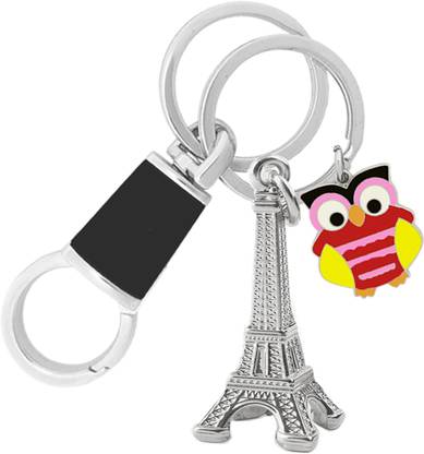 MGP FASHION Beautiful Design Paris Eiffel Tower With Owl Pendant Locking Hook Keyring Carabiner For Gifting (Silver Black) Key Chain