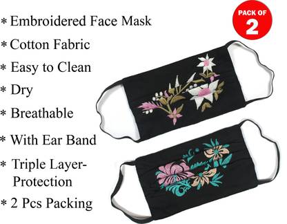GOODWILL 2 Pcs Reusable & Washable Anti-3 Layer Cotton Embroidered Face Mask GWM-041A Reusable Cloth Mask