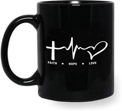 V Kraft "love faith novalty " quote black Ceramic with Handle-Perfect Gift to Anyone On Any Occasion | Coffee & Tea Cup | Pack of 1 Ceramic Coffee Mug