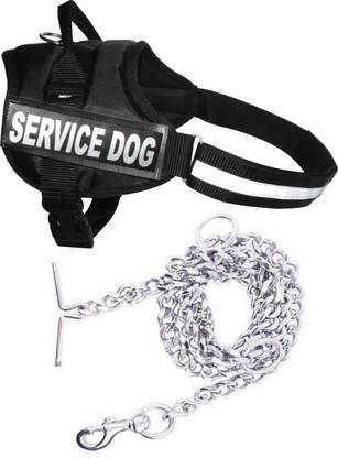 BODY BUILDING Dog Belt Combo of Black Service Dog Body Harness Padded Adjustable 70 - 100 cm with 850g Heavy Dog Chain for All Breeds Dog Harness & Chain
