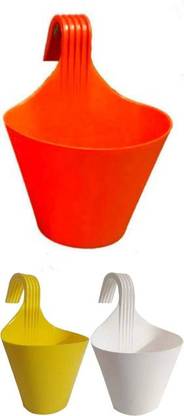 Funtastik Beautiful Hanging Pots for Railings/Railing Flower Pot - Set of 3 Plant Container Set