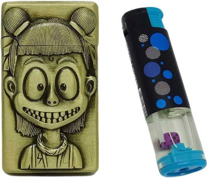 leather Army SMILEY AND JET FLAME REFFILABLE CIGARETTE LIGHTER POCKET LIGHTER (PACK OF 2, MULTICOLOR) Pocket Lighter