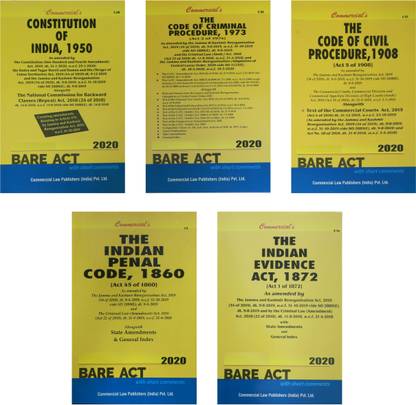 Combo Of 5 Bare Acts Constitution Of India, C.r.P.C., C.P.C., Indian Evidence, I.P.C. Bare Act With Short Notes (Paperback In English By Commercial's)