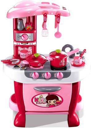 JD ENTERPRISE ig Size Kitchen Set Toy with Music and Lights Playing Accessories (Pink)
