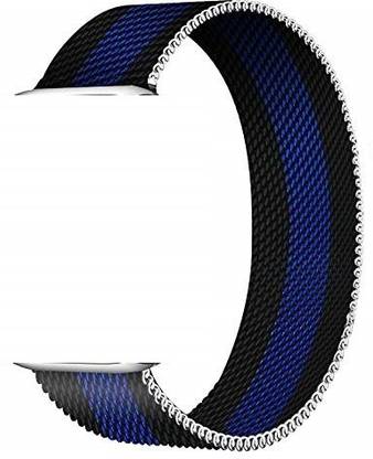 Coverskart BLK-BLU Milanese Loop Smooth Stainless Steel Strap Freely Fully Magnetic Closure Metal Strap Wrist Band Bracelet Smart Watch Strap