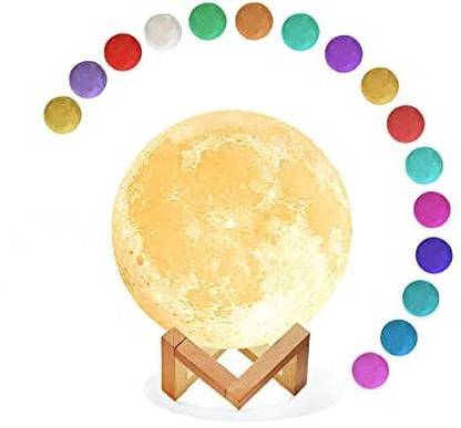 AweStuffs Moon Lamp Large Size, 3D Printed 16 Colors LED Moon Night Light Lamp, Remote and Touch Control, USB Recharge, Seamless Lunar Moonlight Lamp with Stand for Decoration (Large - 15 cm) Night Lamp