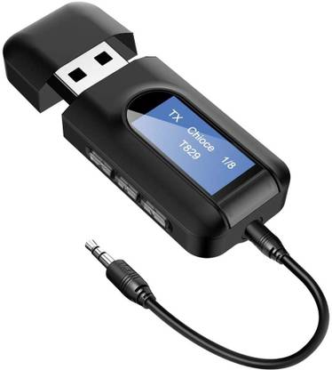 SEC TR 50 Bluetooth 5.0 Audio Transmitter Receiver with Display 2-in-1 Wireless Audio Adapter 3.5mm Bluetooth Transmitter for Car Audio TV PC Headphones Home Stereo Car-USB Power Supply Bluetooth