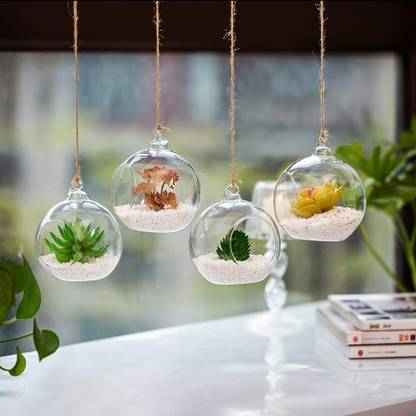 Ionic Glass Hanging Terrarium Globe, Width 4", Height 4", Pack of 4 Glass Vase