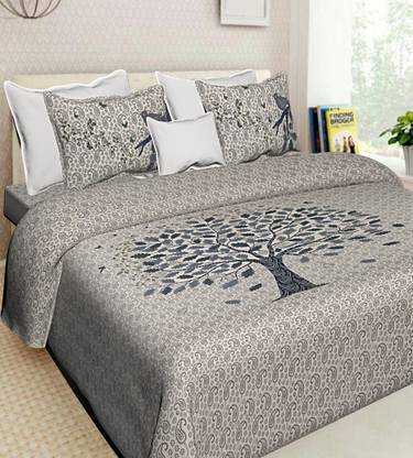 COFLI Cotton Double Flat 250 TC Jaipuri Prints Bedsheet