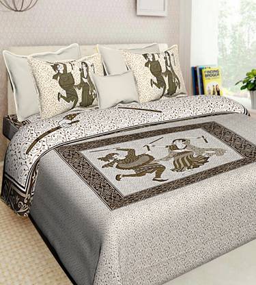 COFLI Cotton Double Flat 250 TC Jaipuri Prints Bedsheet