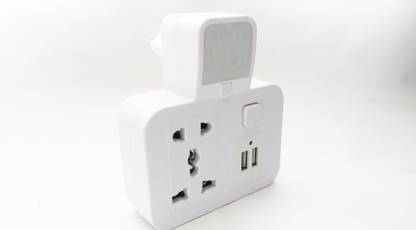 electroman Dual USB Charger with Universal 2-PIN Dual Socket Worldwide Adapter 10A, Indian Pin Plug with Night Light | Universal 2 PIN Multi Plug with 2 USB port 10 A Five Pin Socket