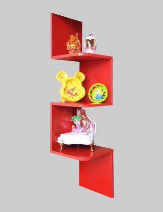 VAS Collection Home Corner Rack For Living Room| Corner Shelf For Office | Home Decor Wall Shelf Wooden Wall Shelf (Number of Shelves - 3, Red) MDF (Medium Density Fiber) Wall Shelf