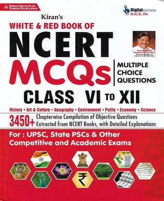 White & Red Book Of NCERT MCQs Class 6th To 12th In English Useful For UPSC PCS IAS SSC Railway Bank And Other Exams Etc