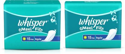 Whisper Maxi Fit Sanitary Regular (15+15 Pads) Sanitary Pad (Pack of 2) Sanitary Pad