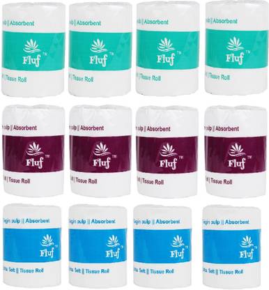 Fluf Tissue Roll, 150 Pulls per Roll, 2 Ply, Pack of 12 Rolls Toilet Paper Roll