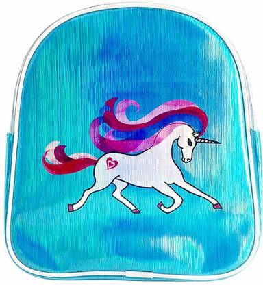 House of Queens Shiny Soft Waterproof Sky Blue PVC Unicorn Backpack Travel Daypack for Women Kids Girls Waterproof School Bag