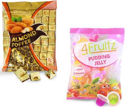 4Fruitz Premium Almond Toffee & Pudding Jelly Assorted, Almond Jelly Candy