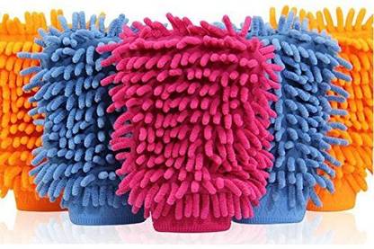 PUNKA Microfiber Double Sided Dusting Cleaning Glove - Pack of 4 | Large | Color as per Availability Wet and Dry Glove Set