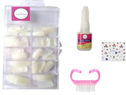 CartKing Artificial Reusable Nails Set With Glue(10gm) , Brush Cleaner and 1 Nail Art Sticker