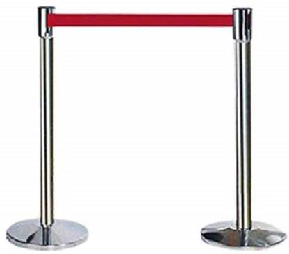 Ladwa Set of 2 Q Manager, 202 Grade Extendable 2.25 mtr Hook Type Stanchions Barrier Accessories Steel Barricade, Que Manager - Red Emergency Sign
