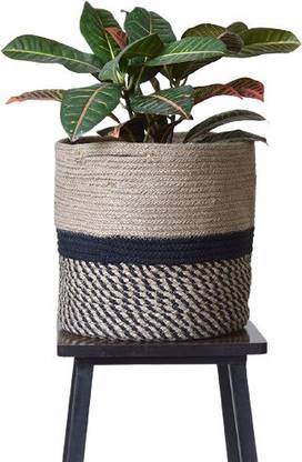 PartyStuff Jute Basket Black Circle Zigzag Plant Container Set