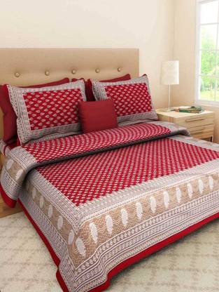 Matka 144 TC Cotton Double Jaipuri Prints Flat Bedsheet