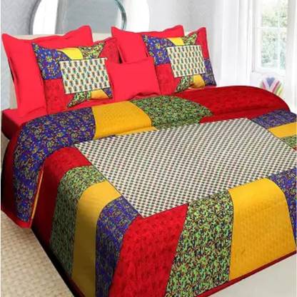 Xix 144 TC Cotton Double Jaipuri Prints Flat Bedsheet