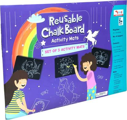 Cocomoco Kids Unicorn Chalkboard Wipe and Clean Activity Mats Set of 3