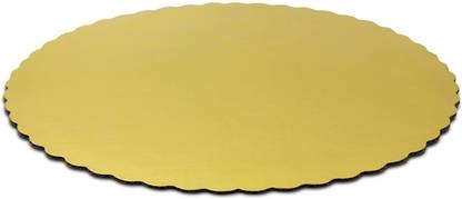 Bake world 12 Inches Round Cake Boards - Cardboard Disposable Cake Pizza Circle Scalloped Gold Tart Decorating Base Stand Paper Cake Server