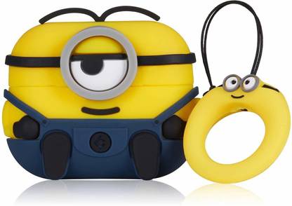 KHR Back Cover for Apple AirPods Pro Cute Cartoon Character Silicon Case Cover with Keychain One Eye Minion Cartoon