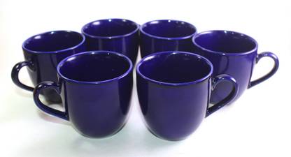 Designo Prints Pack of 6 Ceramic Plain dark blue cup (set of 6)