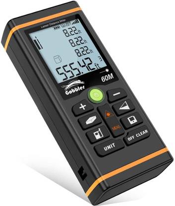 GOBBLER Laser Distance Meter 60m Laser Distance Measurement Device 60m | Digital Measuring Tape | Backlit LCD and Pythagorean Mode, Measure Distance, Area and Volume - with Pouch (GBLD-60m) Non-magnetic Electronic Level