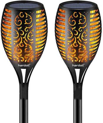 HARDOLL Pack of 2 Sun Powered Flame Flickering Warm Pathway Light with Auto OFF/ON Smart Sensor Light