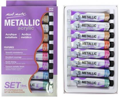 Mont Marte Metallic Acrylic Paints Intro Set -8 Pieces x 18ml Each