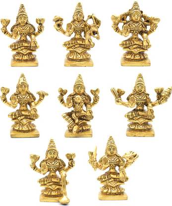 Puja N Pujari Goddess Ashta Lakshmi Brass Idols Set Decorative Showpiece  -  9 cm