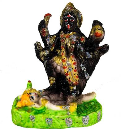 BLISSFUL Goddess Kali Mata Devi Idol Handicraft Statue Jai Kali Maa, Spiritual Pooja Figurine, Religious Murti Pooja Gift Item Decorative Showpiece / Home Décor / Temple / Living Room / Table / Office, Unbreakable for Car Dashboard Decorative Showpiece  -  14 cm